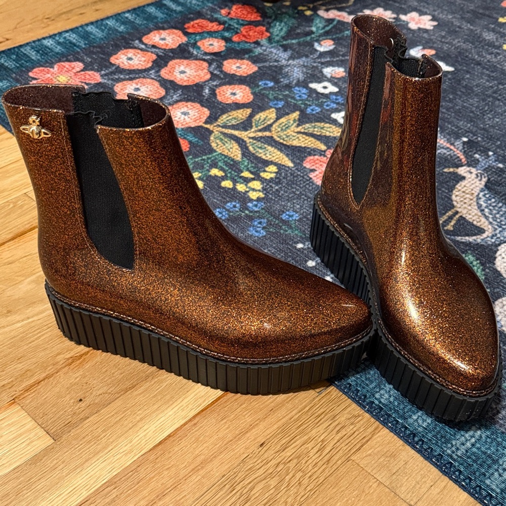 Vivienne Westwood x Melissa Glittery Copper Ankle Platform Boots
